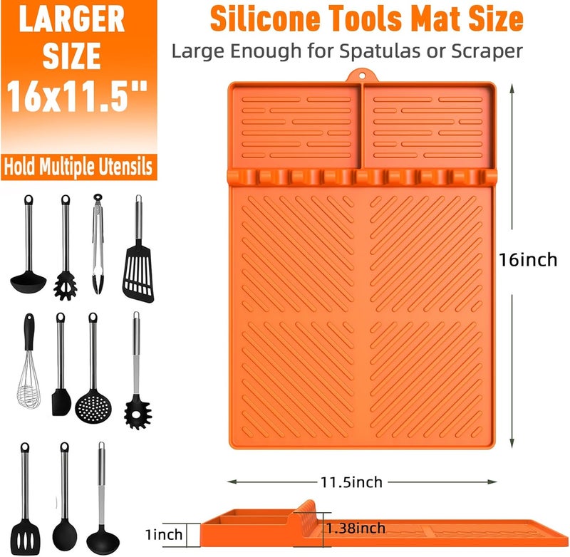 lanlw Silicone Grill Mat Compatible with Blackstone, BBQ Griddle Tools Mat with Drip Pad, Spatula Mat for Outdoor Kitchen Counter, Gifts for Men (Orange) - Image 3
